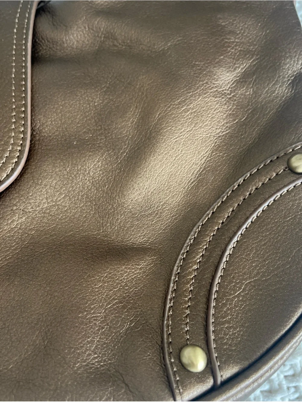 Coldwater Creek Metallic Brown Leather Hobo Studded Bag Buckle Accent Y2K Boho